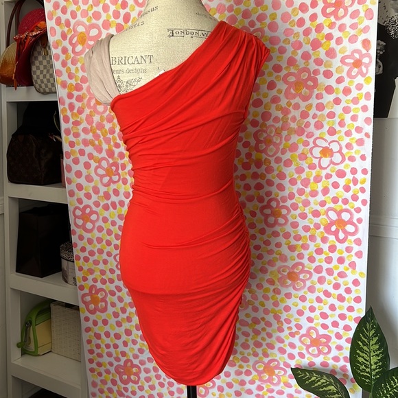 Bar III One-Shouldered Party Dress in Red Bodycon Jersey ruched sleeveless mini - Picture 2 of 15